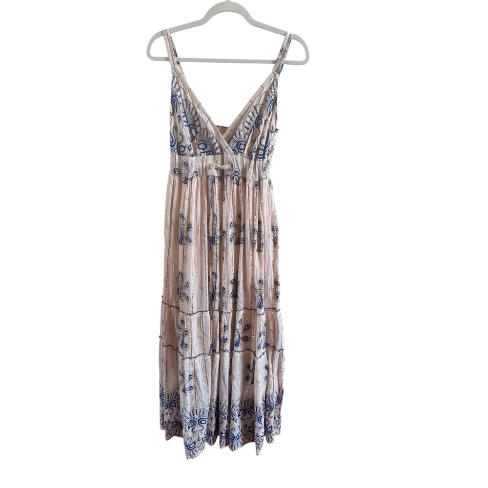 NWT Ananta Wild Meadow Blush Blue Boho Midi Dress Size S/M Rose Gold Threads